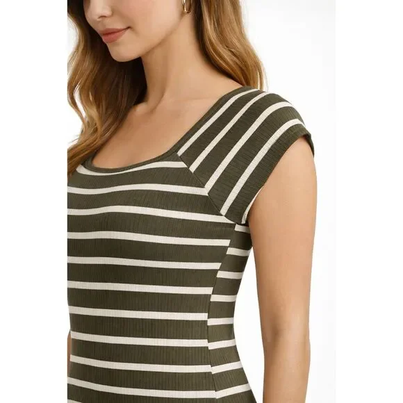 Olive Green Striped Maxi Dress Women’s Bodycon Long Casual Size SM - Picture 3 of 4